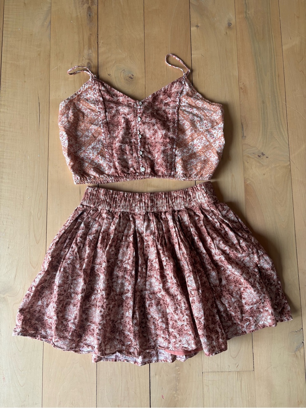 American Eagle Outfitters Rose-Pink Floral Crop Top & Skirt Set